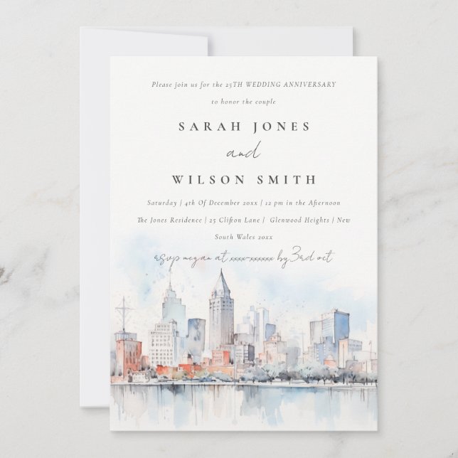 Detroit Michigan Landscape Wedding Anniversary Inbjudningar (Framsida)