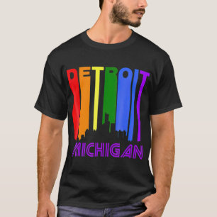 Detroit Michigan LGBTQ Gay pride Rainbow Skyline T Shirt