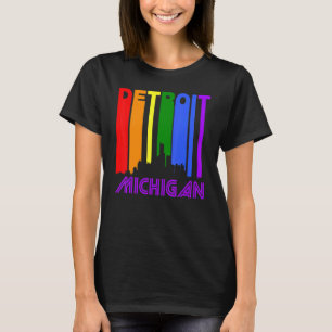 Detroit Michigan Lgbtq Gay pride Rainbow Skyline T Shirt