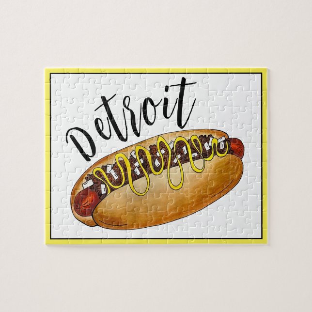 Detroit Michigan MI Coney Island Hett Hund Hotdog Pussel (Horisontell)