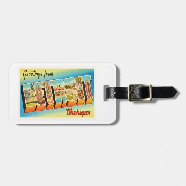 Detroit Michigan MI gammal vintage resorsouvenir Bagagebricka (Horisontell Framsida)