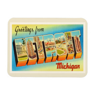 Detroit Michigan MI gammal vintage resorsouvenir Magnet