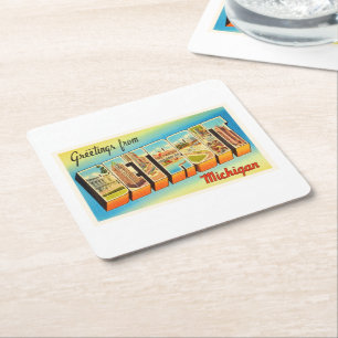 Detroit Michigan MI gammal vintage resorsouvenir Underlägg Papper Kvadrat