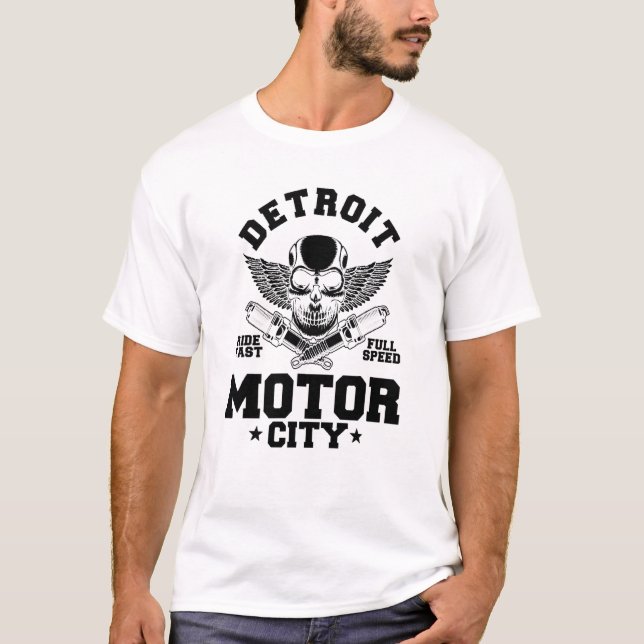 Detroit Michigan Motor City Spark Plug Vingar Ride T Shirt (Framsida)
