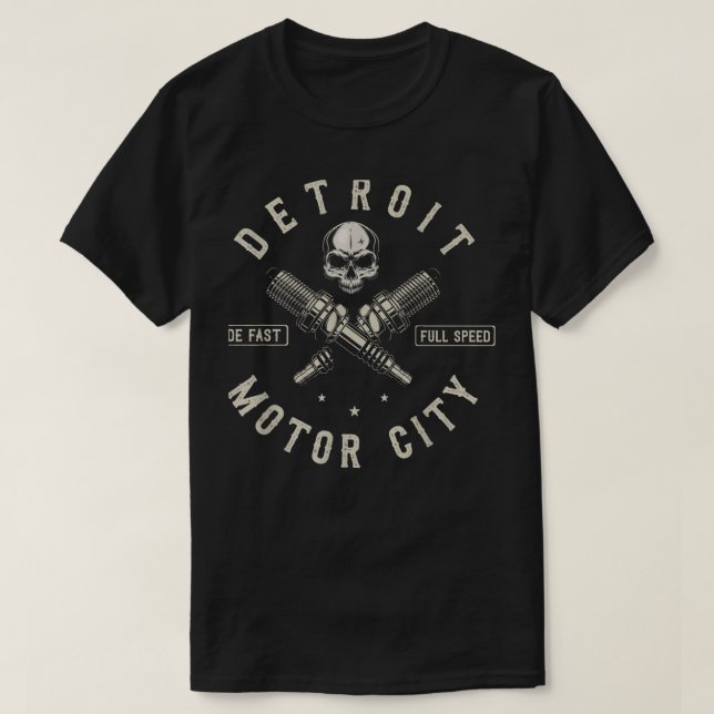 Detroit Michigan Motor City Spark Plug Vingar Ride T Shirt (Design framsida)