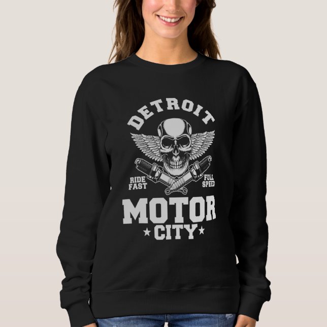 Detroit Michigan Motor City Spark Plug Vingar Ride T Shirt (Framsida)