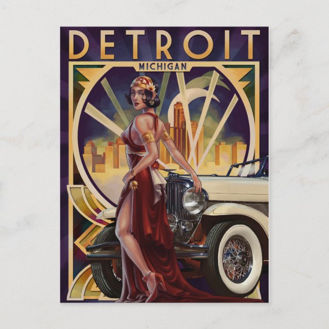 Detroit Michigan | Motor City Vykort (Framsida)