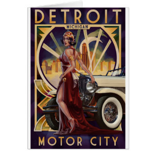 Detroit Michigan motorisk stad Hälsningskort