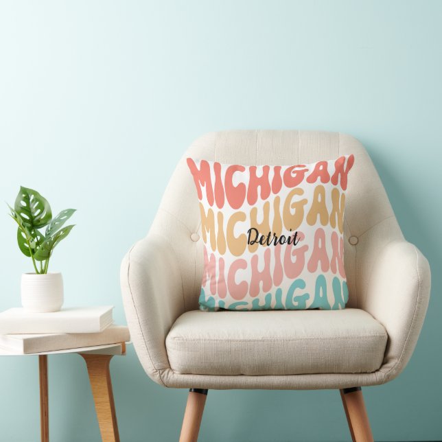 Detroit Michigan Pillow Repeat Rainbow Kudde (Stol)