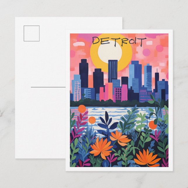 Detroit Michigan Resa Stad Estetik Vykort (Fram/baksida)