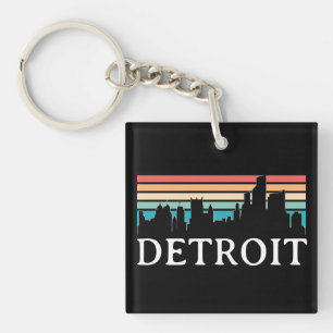 Detroit Michigan Retro Vintage Sunset Skyline