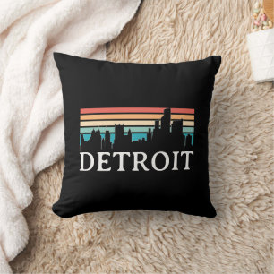 Detroit Michigan Retro Vintage Sunset Skyline Kudde