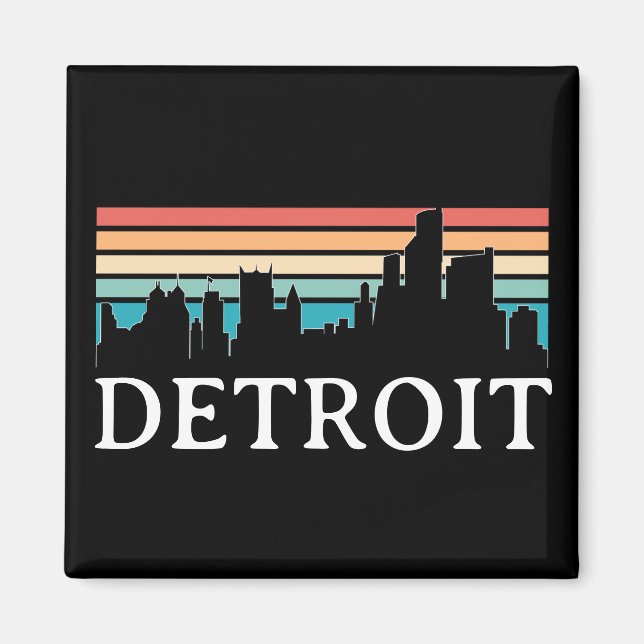 Detroit Michigan Retro Vintage Sunset Skyline Magnet (Framsidan)
