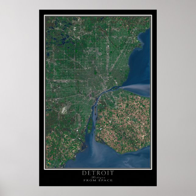 Detroit Michigan Satellite Poster Karta (Framsidan)