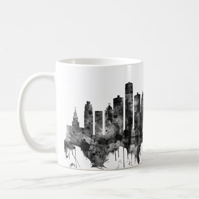 Detroit Michigan Skyline BW Kaffemugg (Vänster)