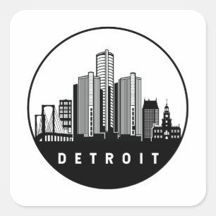 Detroit Michigan Skyline Fyrkantigt Klistermärke