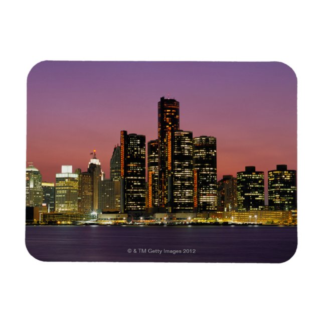 Detroit, Michigan Skyline på natten Magnet (Horisontell)