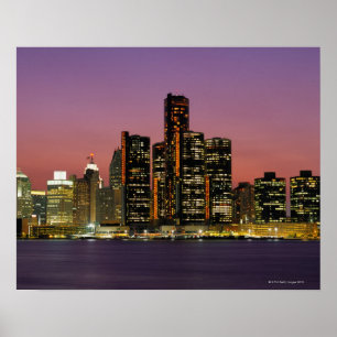 Detroit, Michigan Skyline på natten Poster