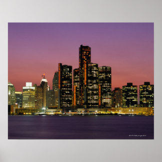 Detroit, Michigan Skyline på natten Poster