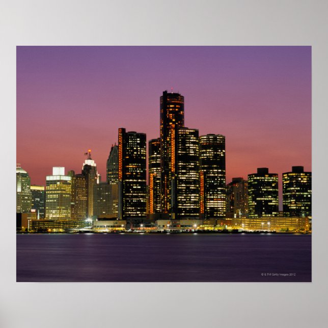 Detroit, Michigan Skyline på natten Poster (Framsidan)