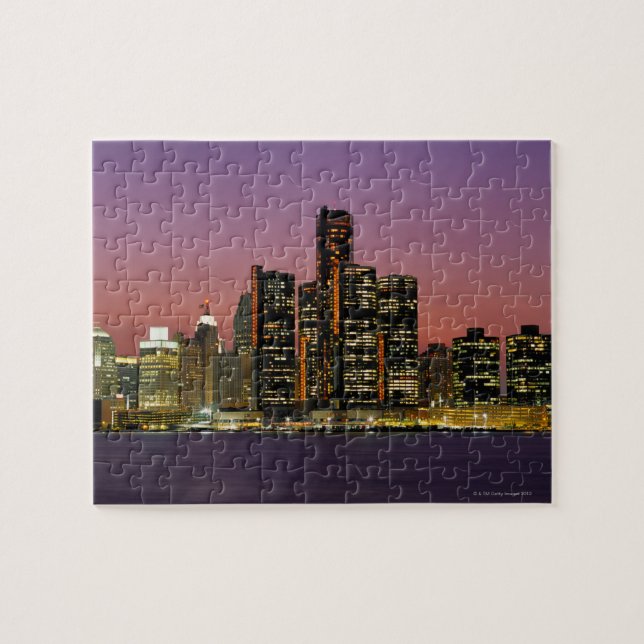 Detroit, Michigan Skyline på natten Pussel (Horisontell)