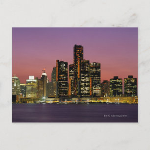 Detroit, Michigan Skyline på natten Vykort