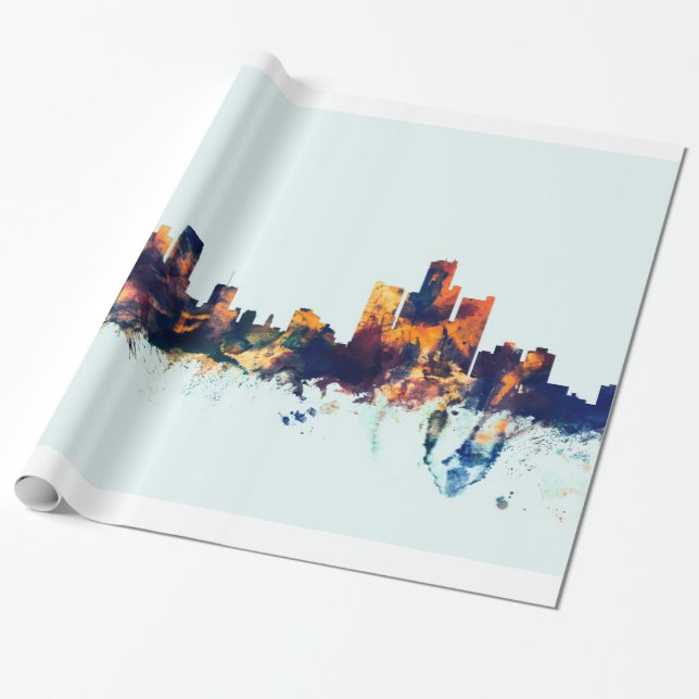 Detroit Michigan Skyline Presentpapper (Utrullad)