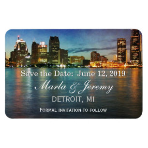 Detroit Michigan skyline spara datumet Magnet