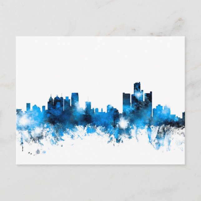 Detroit Michigan Skyline Vykort (Framsida)