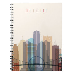 Detroit Michigan stadshorisont Anteckningsbok Med Spiral