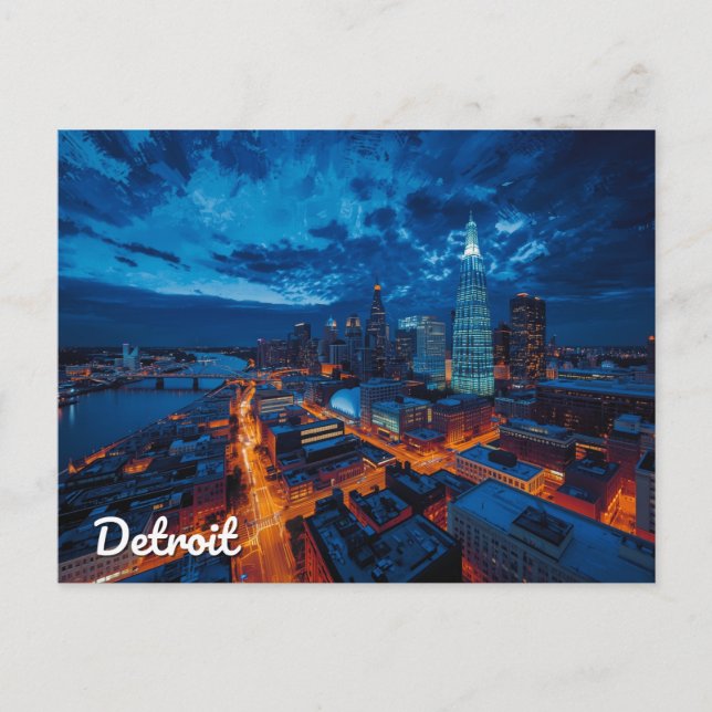 Detroit Michigan Stadssiluett Konst Vykort (Framsida)