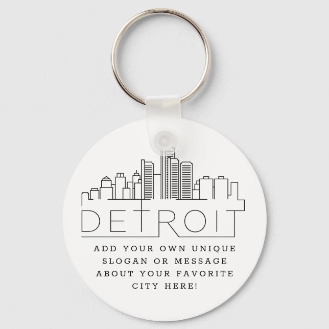 Detroit, Michigan Stylized Skyline | Anpassningsba Nyckelring (Framsida)