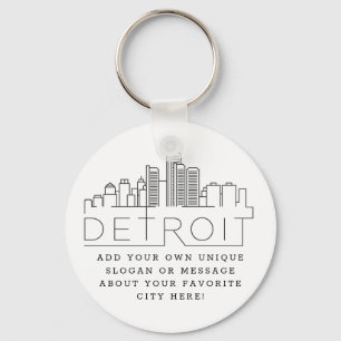 Detroit, Michigan Stylized Skyline Anpassningsbar Nyckelring