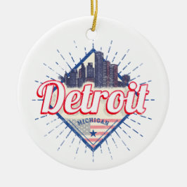 Detroit Michigan United Stater Skyline Vintage USA Julgransprydnad Keramik