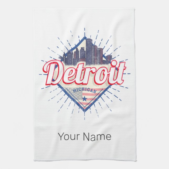 Detroit Michigan United Stater Skyline Vintage USA Kökshandduk (Vertikal)