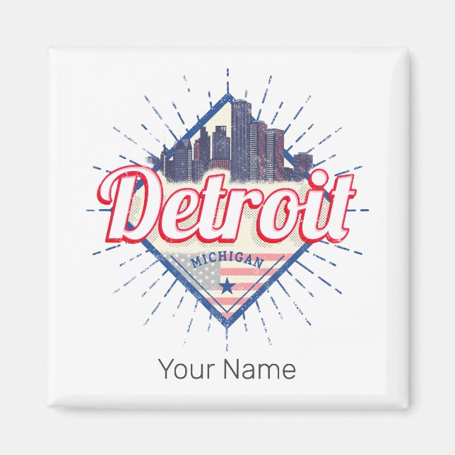 Detroit Michigan United Stater Skyline Vintage USA Magnet (Framsidan)