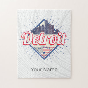 Detroit Michigan United Stater Skyline Vintage USA Pussel