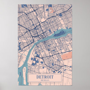 Detroit Michigan USA Blåsiga Stadskarta Resa Poster