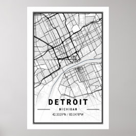 Detroit Michigan USA City Travel City Karta Poster
