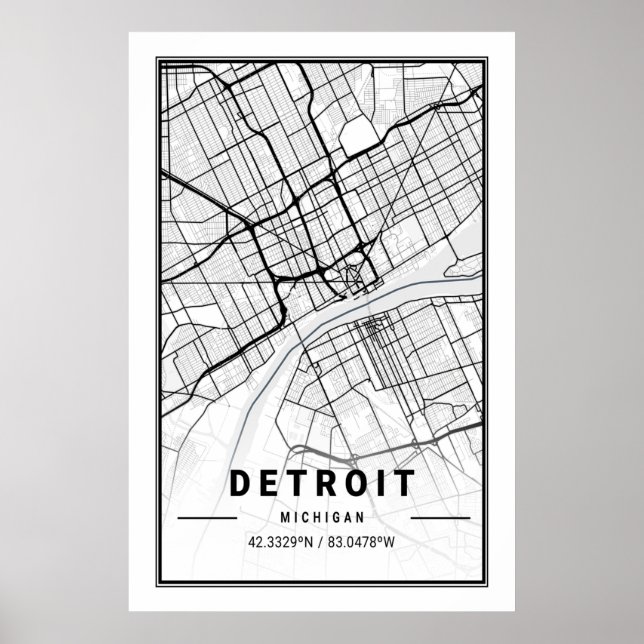 Detroit Michigan USA City Travel City Karta Poster (Framsidan)