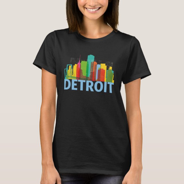 Detroit Michigan USA Skyline Silhouette Outline Sk T Shirt (Framsida)