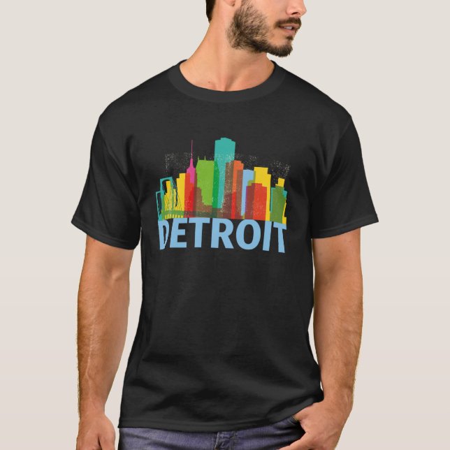 Detroit Michigan USA Skyline Silhouette Outline Sk T Shirt (Framsida)