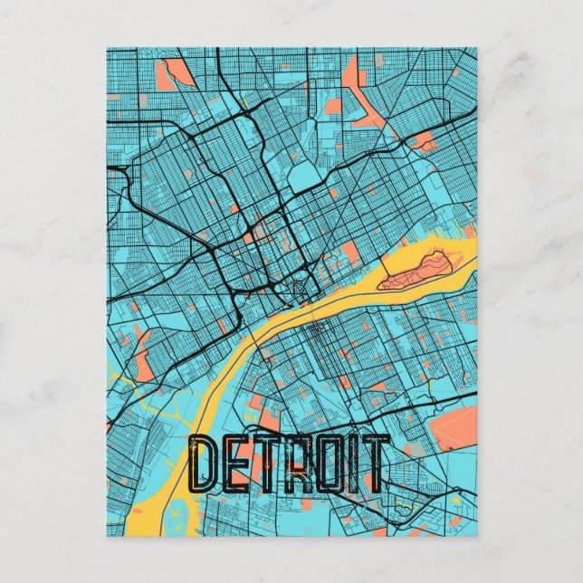 Detroit, Michigan USA Teal Postcard Vykort (Framsida)
