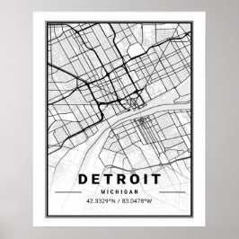 Detroit Michigan USA Travel City Karta Poster