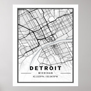 Detroit Michigan USA Travel City Karta Poster