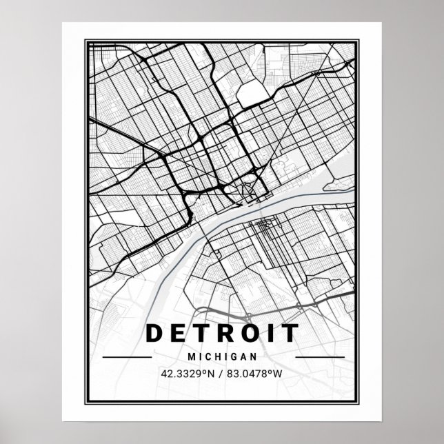 Detroit Michigan USA Travel City Karta Poster (Framsidan)