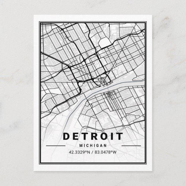 Detroit Michigan USA Travel City Karta Vykort (Framsida)