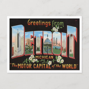 Detroit, Michigan Vintage Big Brev Postcard Vykort