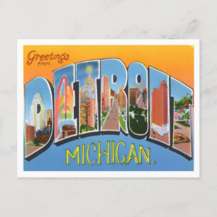 Detroit, Michigan Vintage Big Brev Postcard Vykort