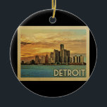 Detroit Michigan Vintage resor Julgransprydnad Keramik<br><div class="desc">Detroit Michigan-konstruktionen i Vintage resor stil med en vacker solskylt av staden.</div>